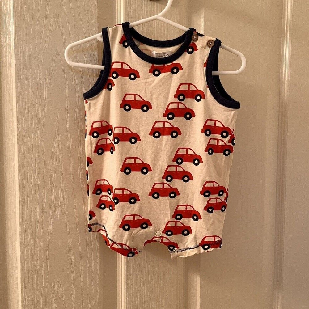 Mud Pie Bamboo Red Car Romper Boys Size 3-6 Months NWT